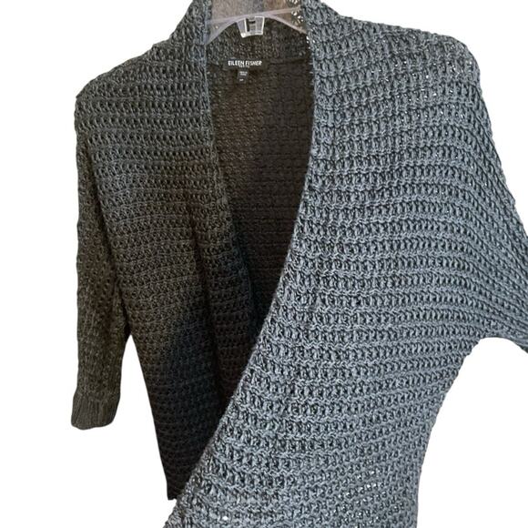 Eileen Fisher Green Linen Silk Open Weave Cardigan PJ Women's Size PP - Picture 5 of 9